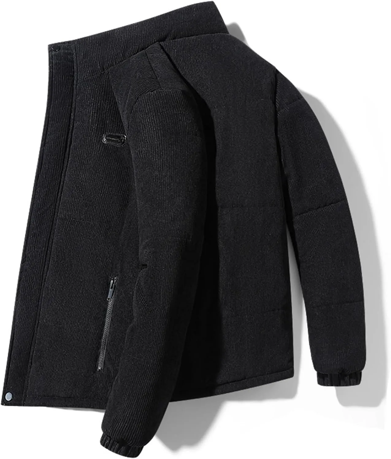 Mens Corduroy Puffer Jacket Winter Quilted Thermal Coat Lightweight Mock Neck Zip Ribbed Short Down Jackets Outerwear