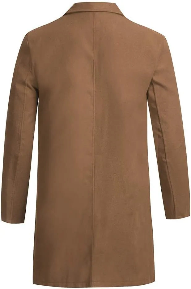 Men's Double Breasted Woolen Pea Coat Winter Warm Notched Collar Slim Fit Overcoat Trench Coat Windbreaker Outwear