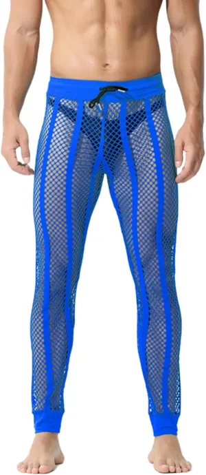 Men's Fishnet Pants Male See Through Bottoms Mesh Pants for Men