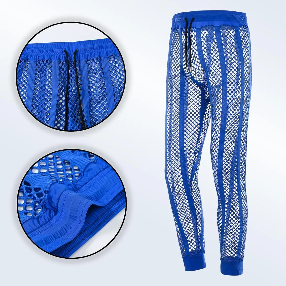Men's Fishnet Pants Male See Through Bottoms Mesh Pants for Men