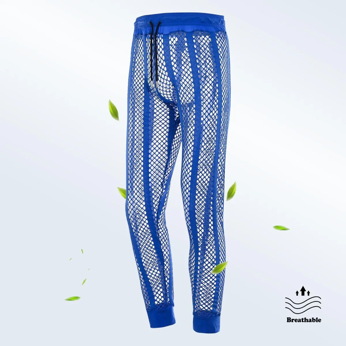 Men's Fishnet Pants Male See Through Bottoms Mesh Pants for Men
