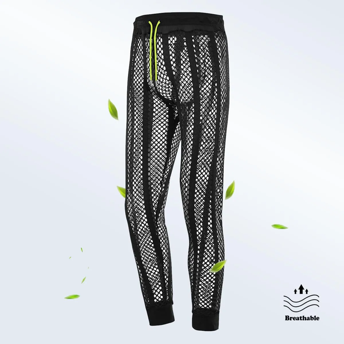 Men's Fishnet Pants Male See Through Bottoms Mesh Pants for Men