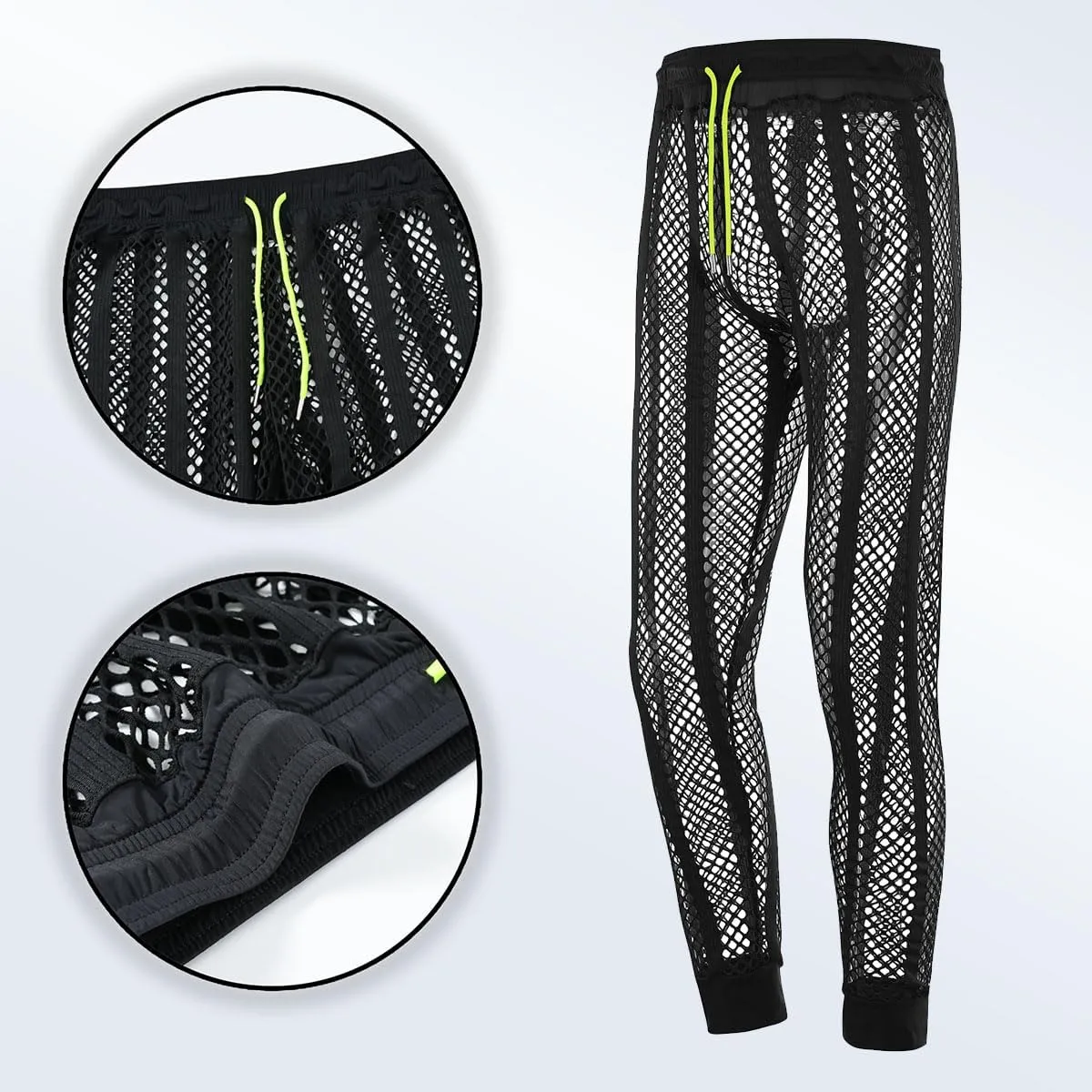 Men's Fishnet Pants Male See Through Bottoms Mesh Pants for Men