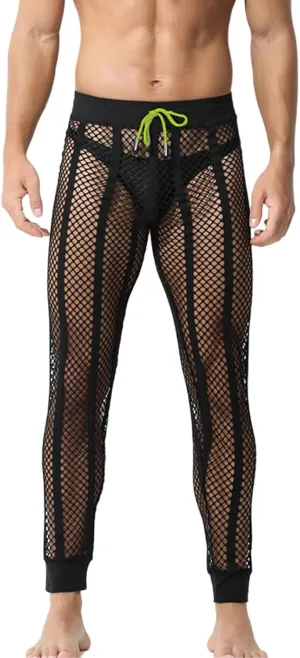 Men's Fishnet Pants Male See Through Bottoms Mesh Pants for Men