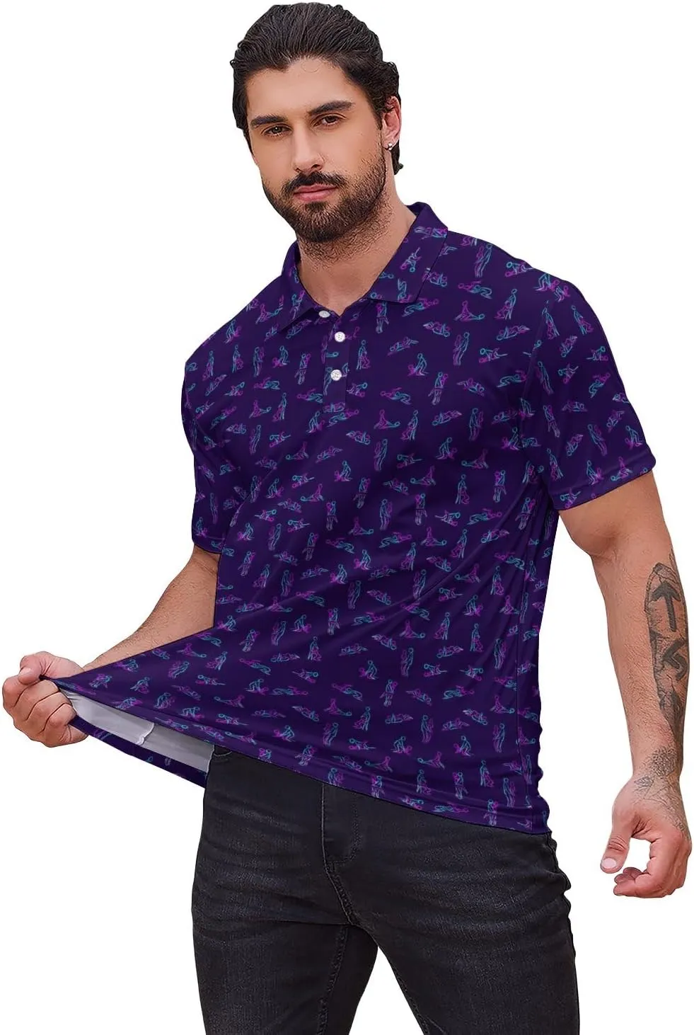 Mens Golf Polo Shirts - Hawaiian Print Golf Shirt for Men Quick-Dry Moisture Wicking Casual Breathable Polo Shirt
