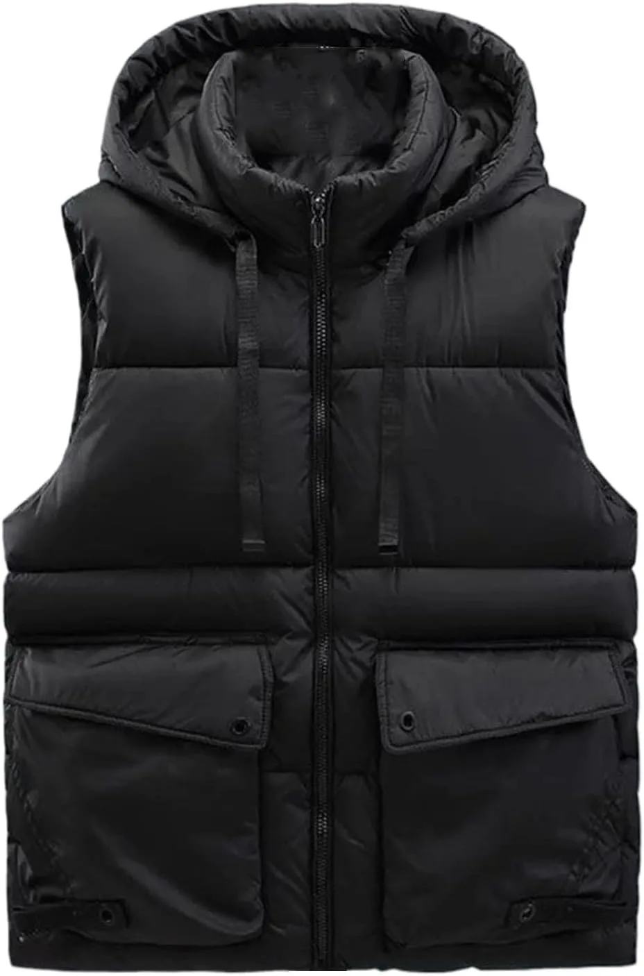 Men's Hooded Vest Winter Zipper Warm Stand Collar Waistcoat Men Cotton Padded Sleeveless Jackets
