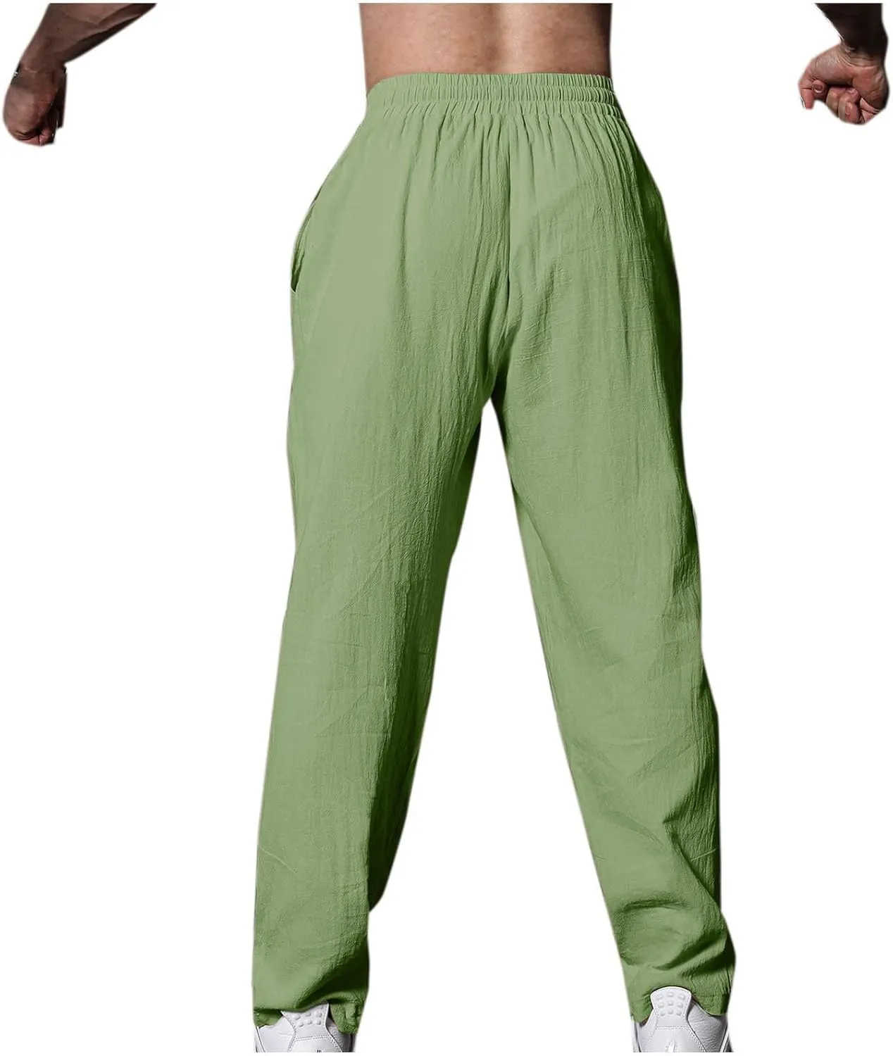 Men's Linen Pants Casual Loose Fit Workout Yoga Pants Drawstring Lightweight Baggy Beach Summer Trousers with Pockets