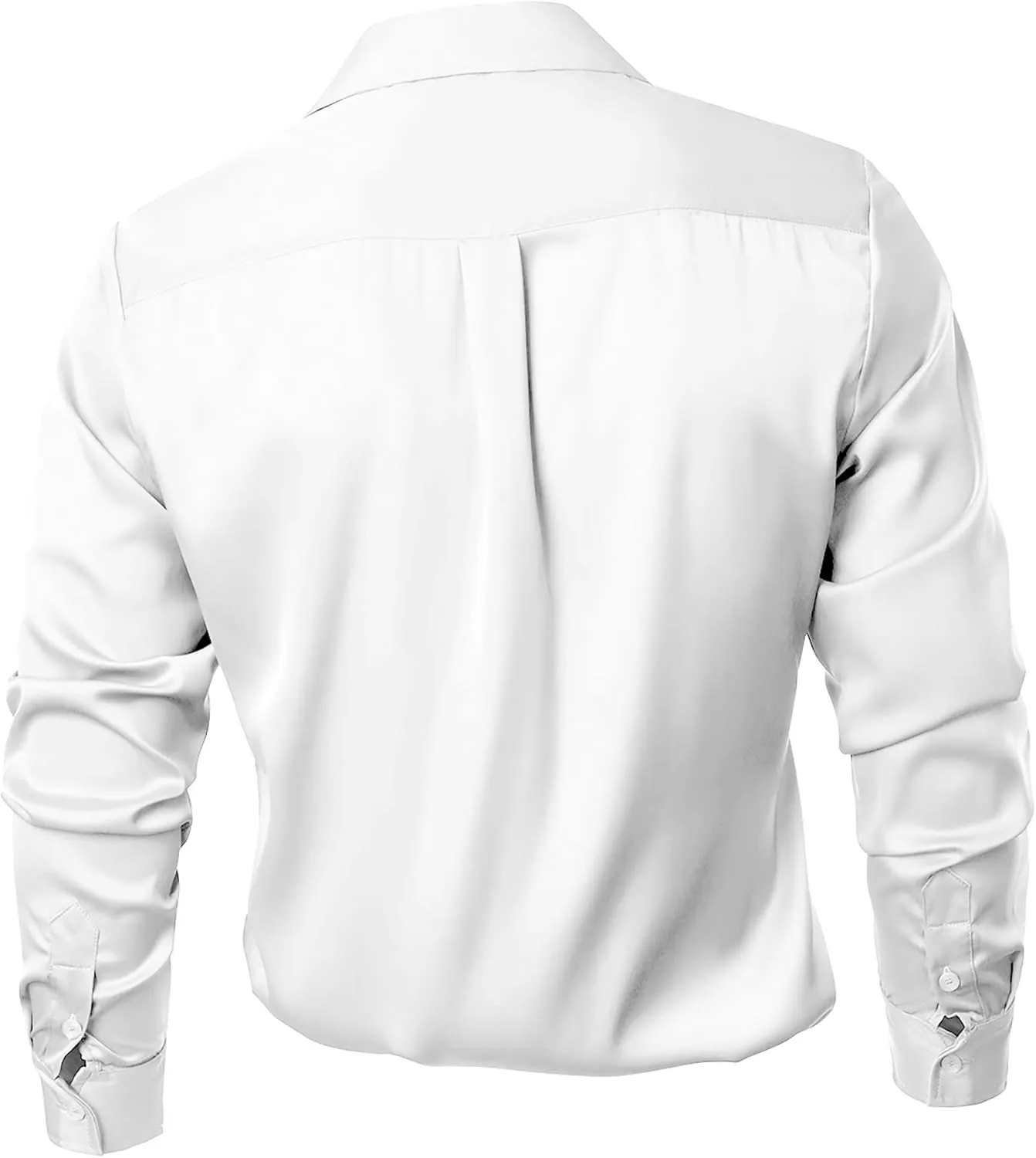 Mens Luxury Satin Silk Dress Shirts Wrinkle Free Casual Button Down Long Sleeve Shirt Prom Wedding Shirt