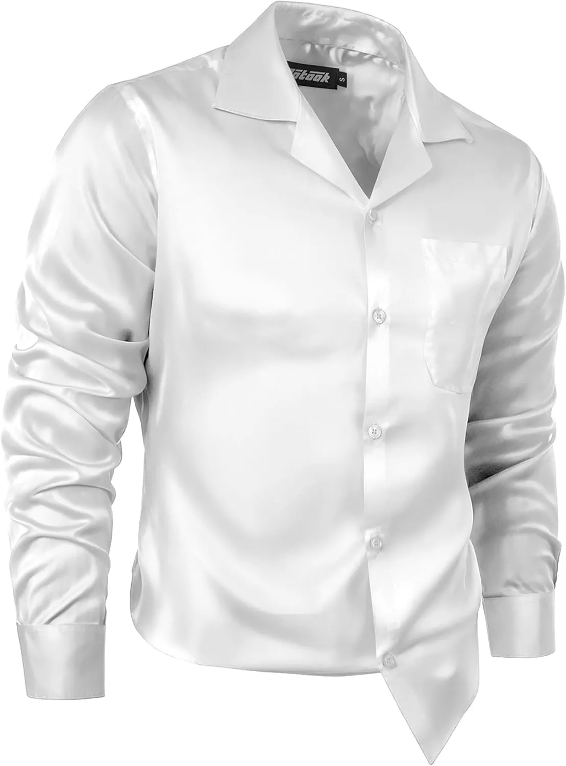 Mens Luxury Satin Silk Dress Shirts Wrinkle Free Casual Button Down Long Sleeve Shirt Prom Wedding Shirt