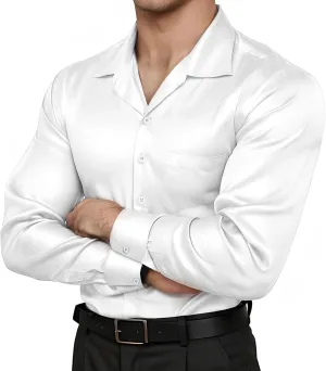 Mens Luxury Satin Silk Dress Shirts Wrinkle Free Casual Button Down Long Sleeve Shirt Prom Wedding Shirt