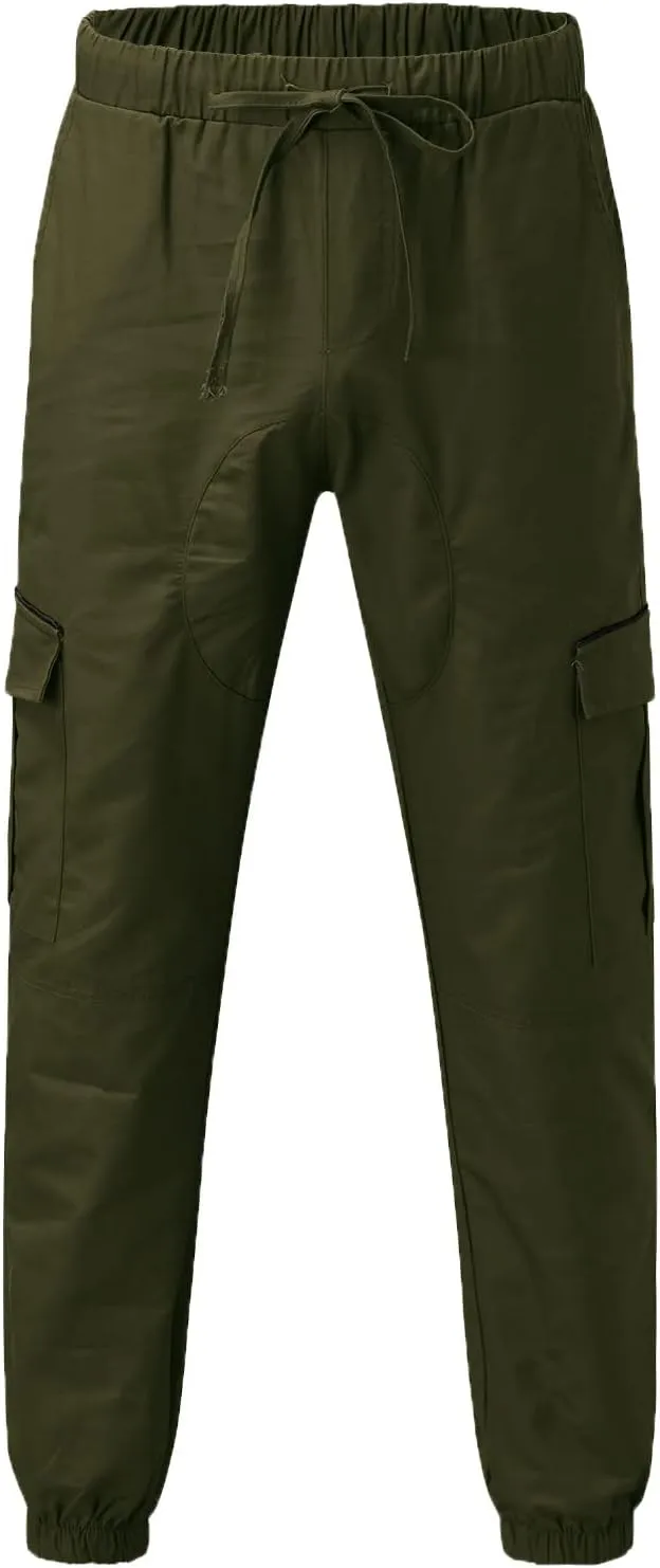 Mens Pants Cargo Joggers Sweatpants Casual Slim Fit Chino Trousers Elastic Waist Drawstring Pants with Pockets