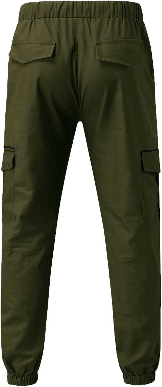 Mens Pants Cargo Joggers Sweatpants Casual Slim Fit Chino Trousers Elastic Waist Drawstring Pants with Pockets