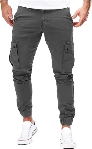 Men's Tapered Hiking Cargo Twill Pants Elastic Waist Trousers Jogger Chino Pant Slim Fit Work Trousers with Athletics Pocket (Dark Gray,XX-Large)