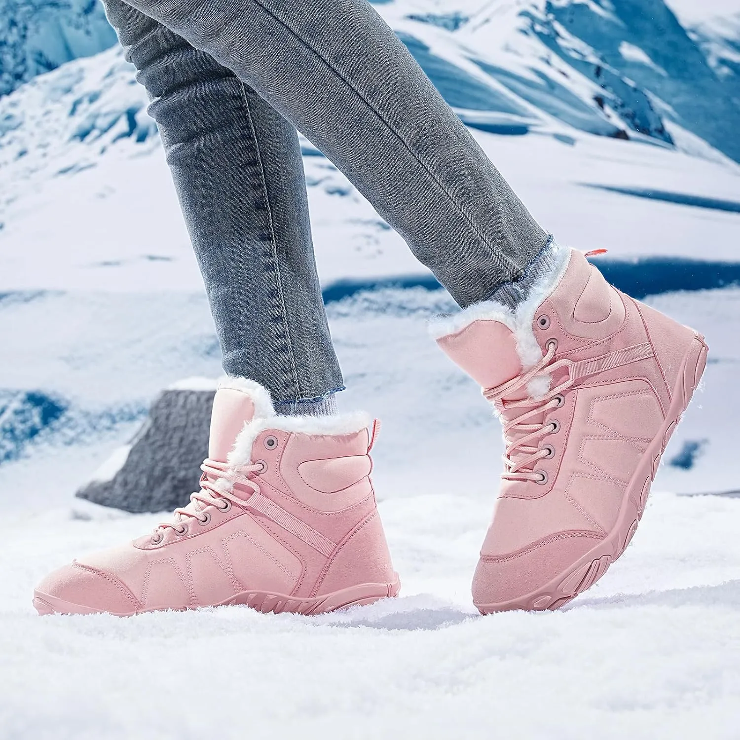 Mens Womens Snow Boots Winter Barefoot Shoes Warm Fur Lined Short Ankle Booties Outdoor Anti-Slip Wide Toe Box Walking Winter Shoes