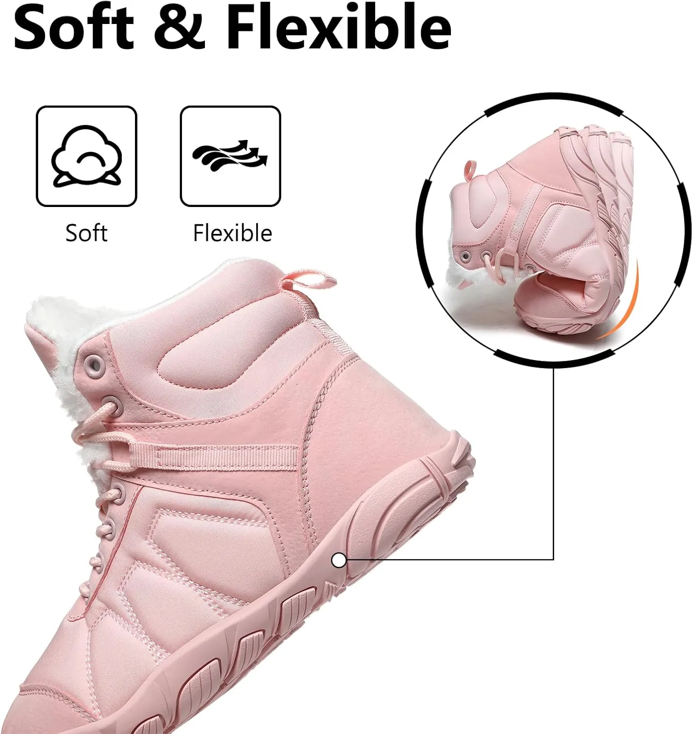 Mens Womens Snow Boots Winter Barefoot Shoes Warm Fur Lined Short Ankle Booties Outdoor Anti-Slip Wide Toe Box Walking Winter Shoes