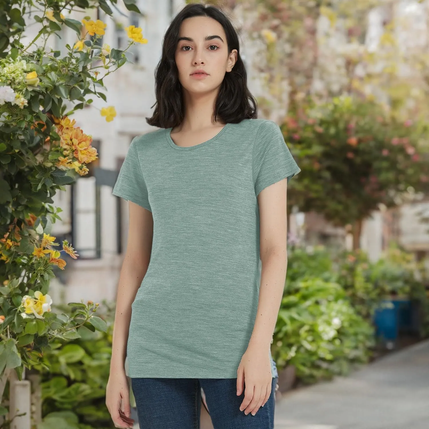 METARINO 100% Merino Wool T-Shirt Women,Short Sleeve Lightweight Crew Neck Base Layer Tee Shirt for Travel,Hiking