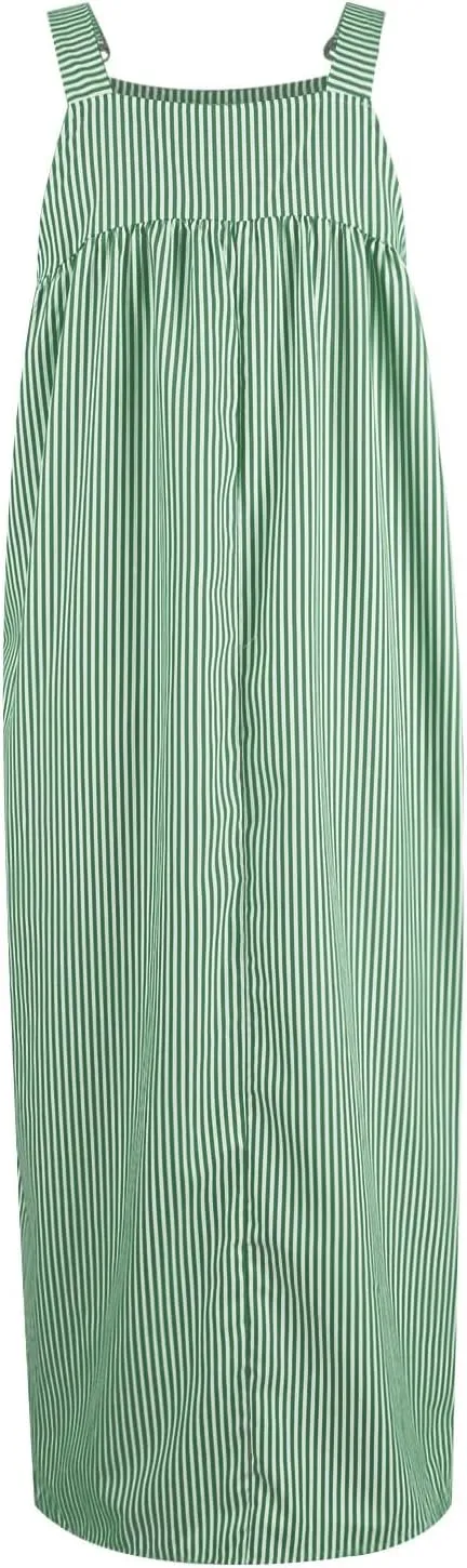 midelxp Striped Maxi Dress for Women Summer Y2k Square Neck Overall Dress Comfy Adjustable Strap Loose Long Beach Dresses