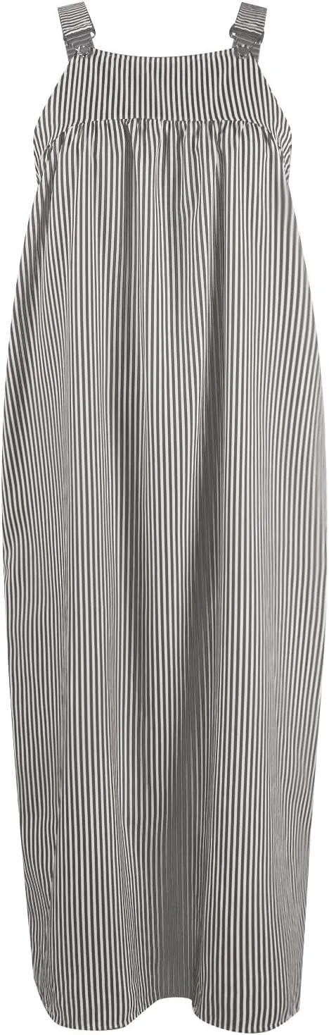 midelxp Striped Maxi Dress for Women Summer Y2k Square Neck Overall Dress Comfy Adjustable Strap Loose Long Beach Dresses