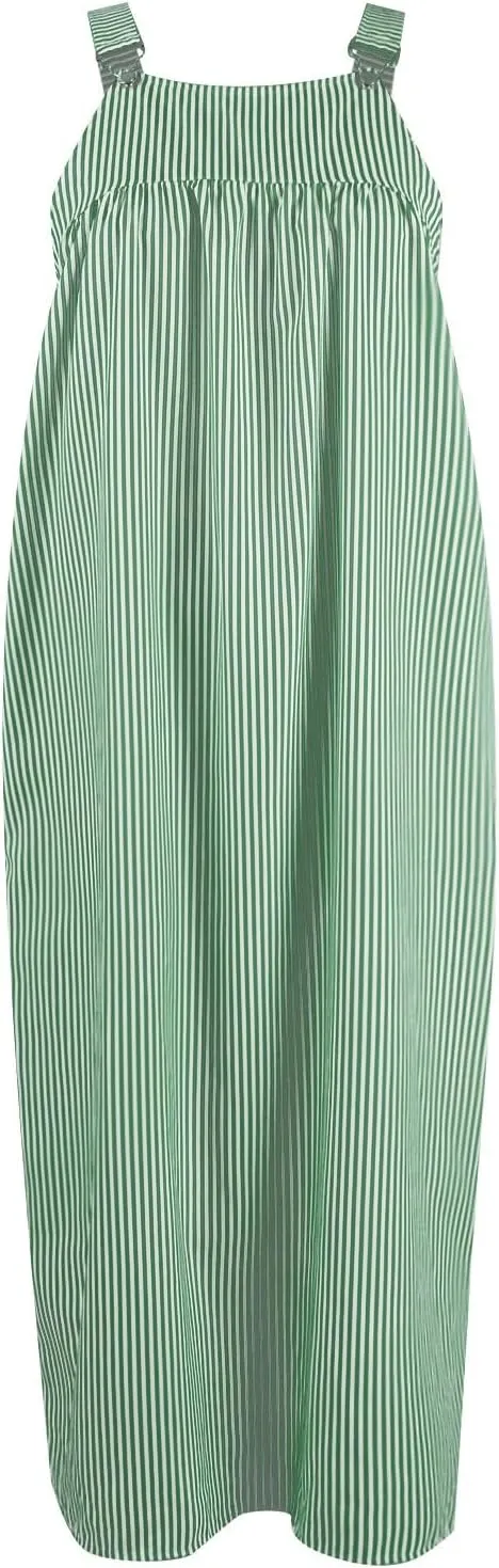 midelxp Striped Maxi Dress for Women Summer Y2k Square Neck Overall Dress Comfy Adjustable Strap Loose Long Beach Dresses
