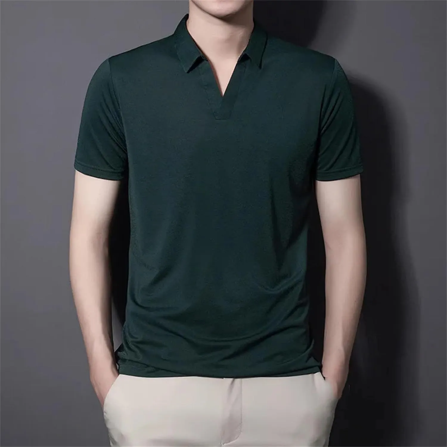 Mnjyihy Men Solid Fashion Polo Shirt Summer Short Sleeve Plus Size Thin Slim Fit Tactical Quick-Dry Golf Shirt