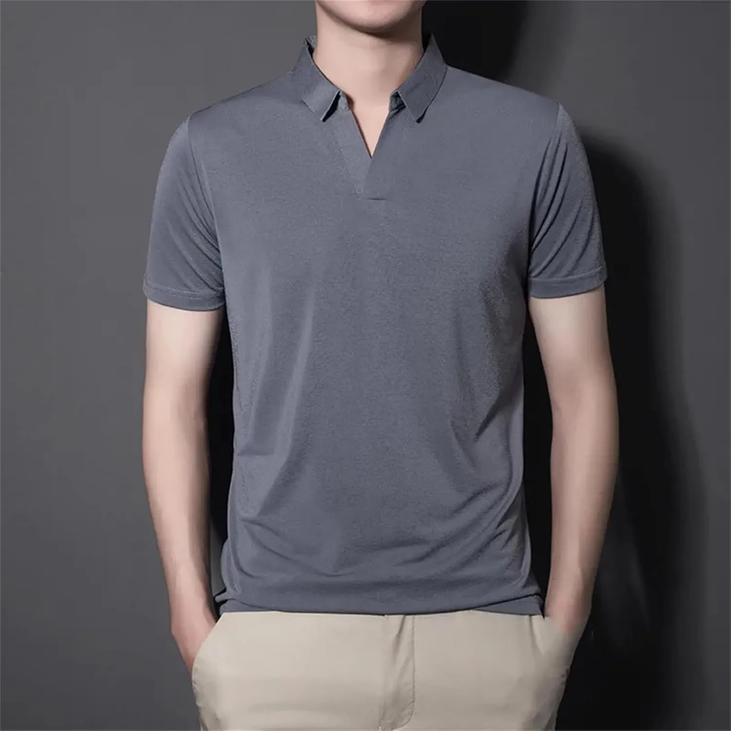 Mnjyihy Men Solid Fashion Polo Shirt Summer Short Sleeve Plus Size Thin Slim Fit Tactical Quick-Dry Golf Shirt