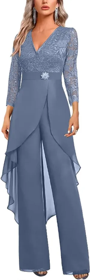 Mother of The Bride Pant Suits for Wedding Lace Chiffon Pant Suits for Women Dressy