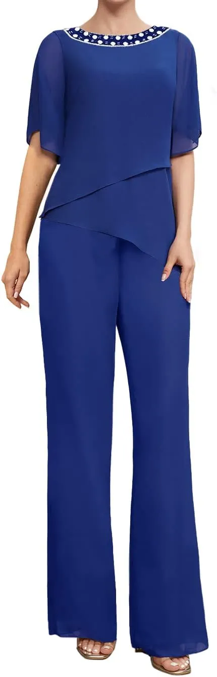 Mother of The Bride Pants Suits for Wedding Chiffon Womens Pant Suit for Wedding Guest Dresses 2 Piece
