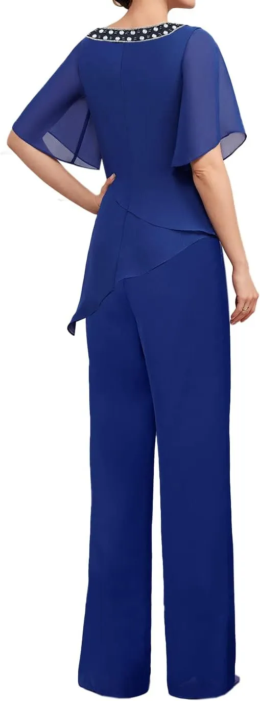 Mother of The Bride Pants Suits for Wedding Chiffon Womens Pant Suit for Wedding Guest Dresses 2 Piece