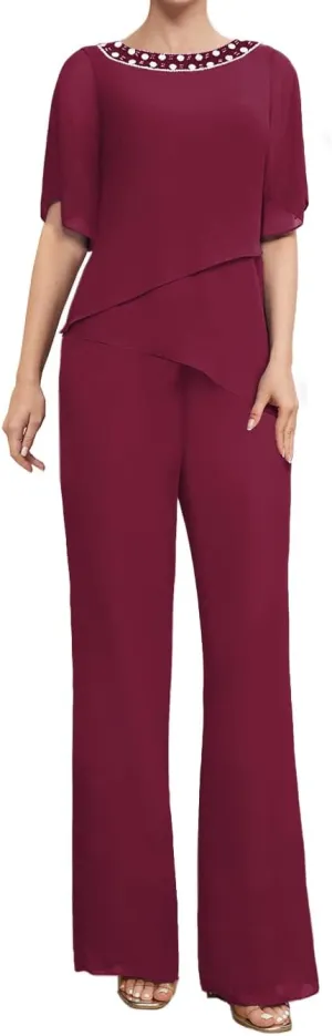 Mother of The Bride Pants Suits for Wedding Chiffon Womens Pant Suit for Wedding Guest Dresses 2 Piece