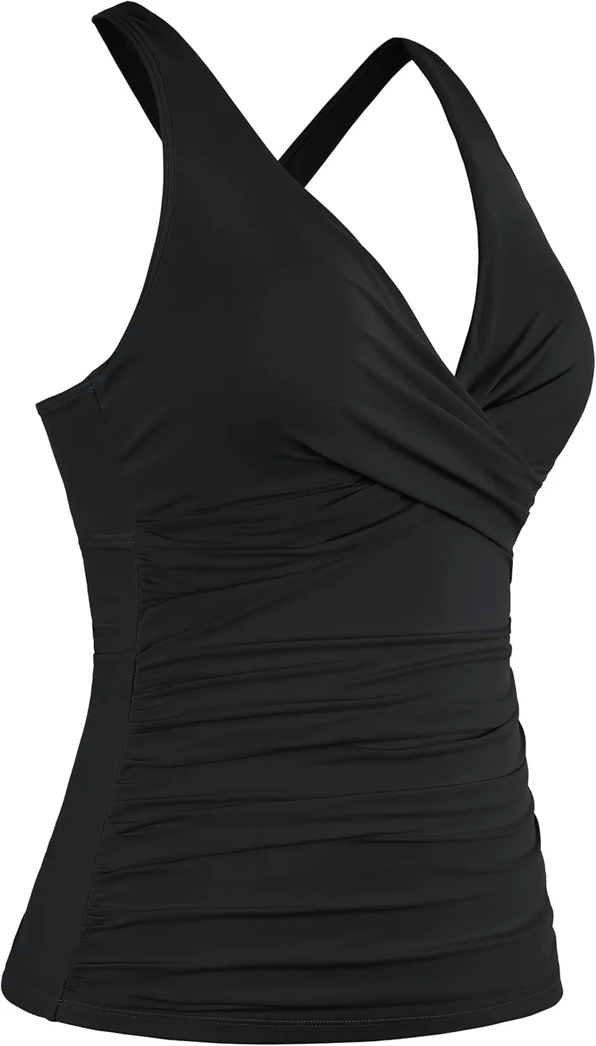 Mycoco Women's Underwire Tankini Top Twist V Neck Push Up Swim Top Ruched Bathing Suit Tops Only