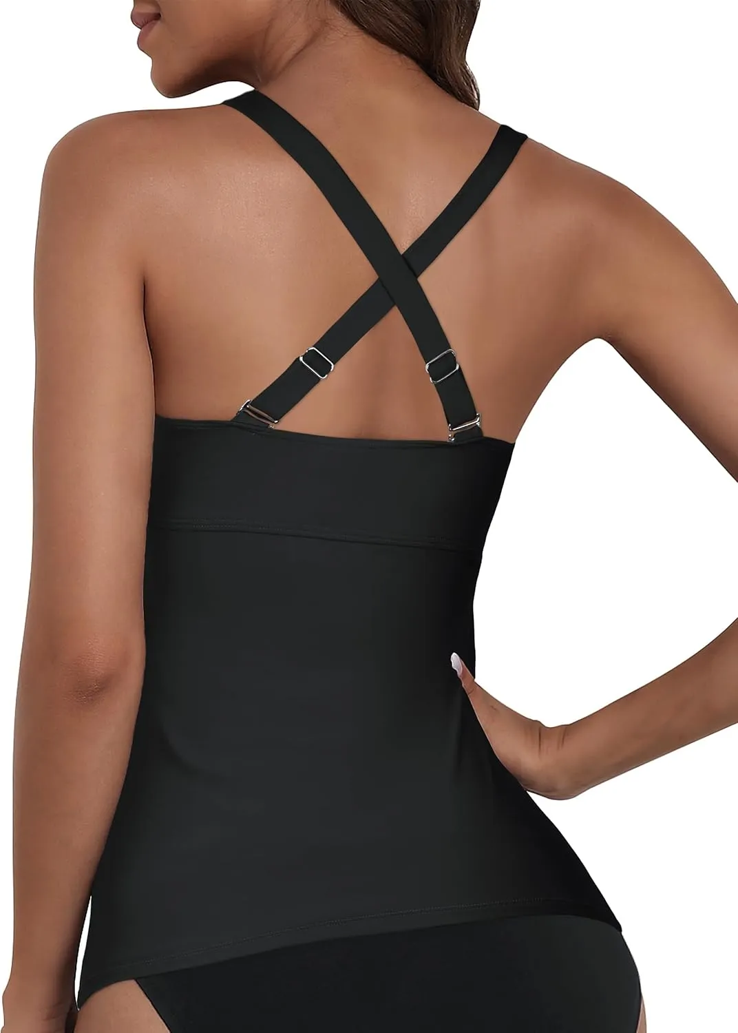 Mycoco Women's Underwire Tankini Top Twist V Neck Push Up Swim Top Ruched Bathing Suit Tops Only