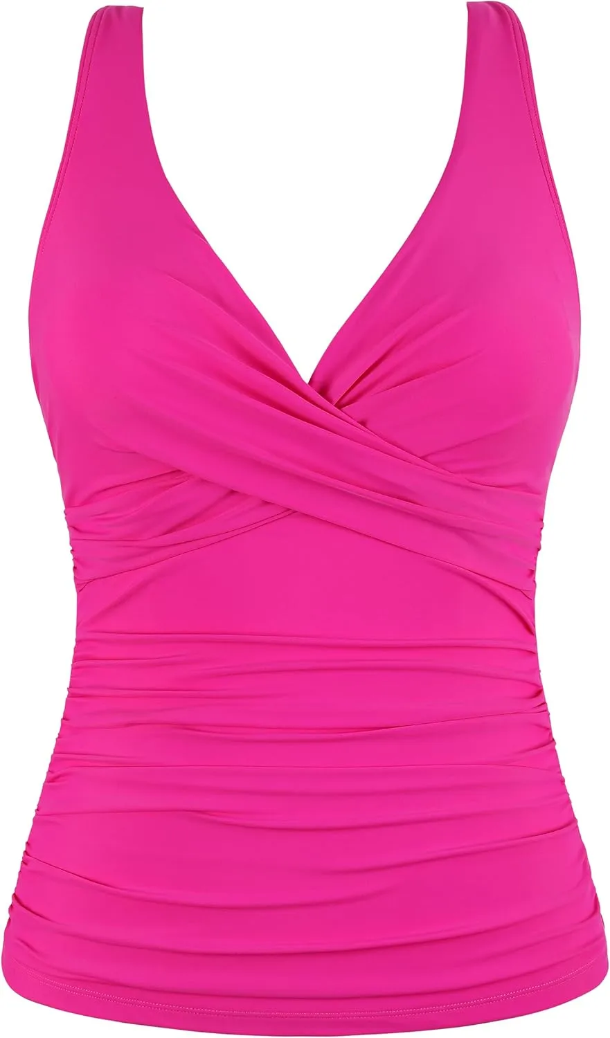 Mycoco Women's Underwire Tankini Top Twist V Neck Push Up Swim Top Ruched Bathing Suit Tops Only
