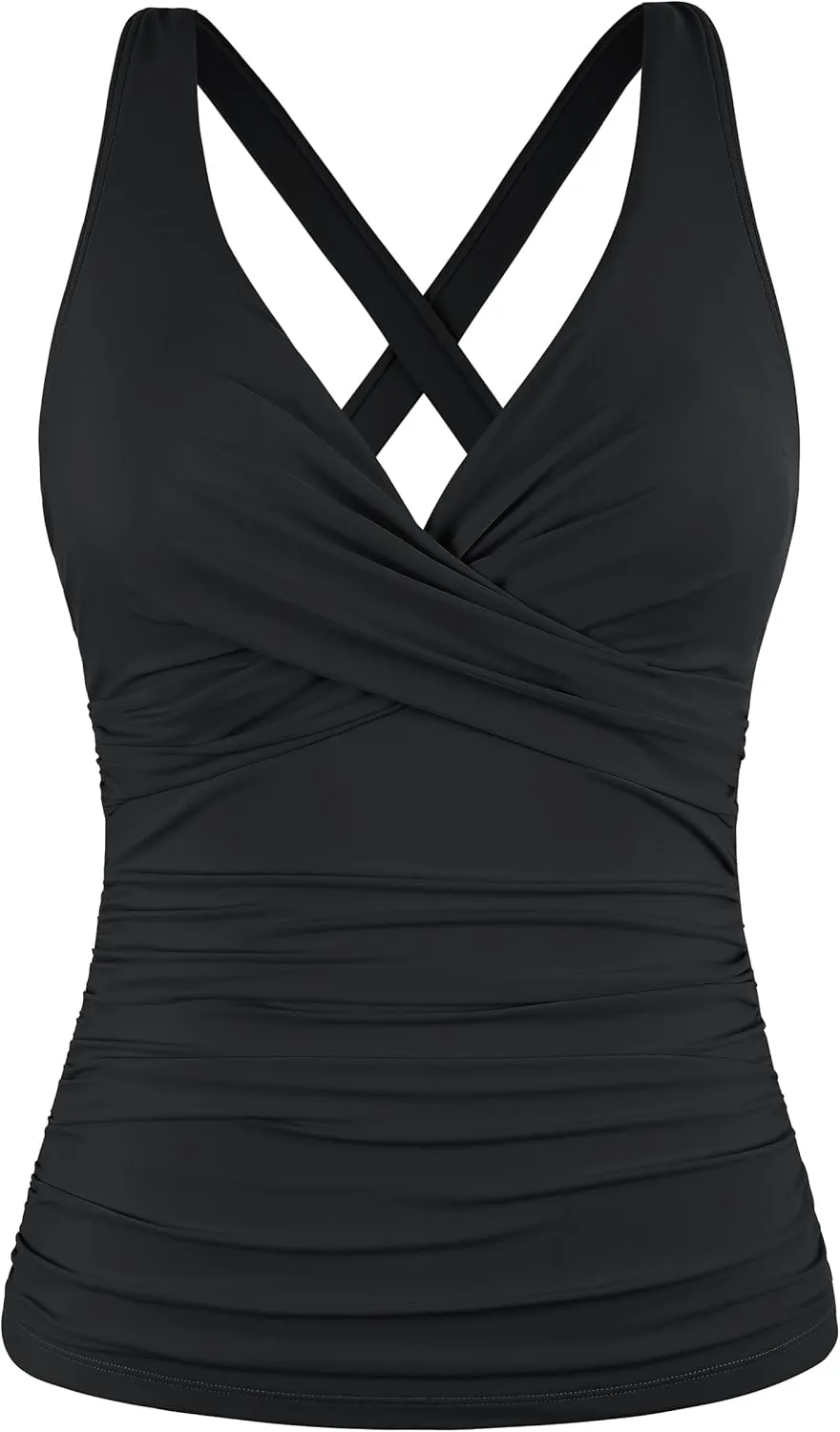 Mycoco Women's Underwire Tankini Top Twist V Neck Push Up Swim Top Ruched Bathing Suit Tops Only
