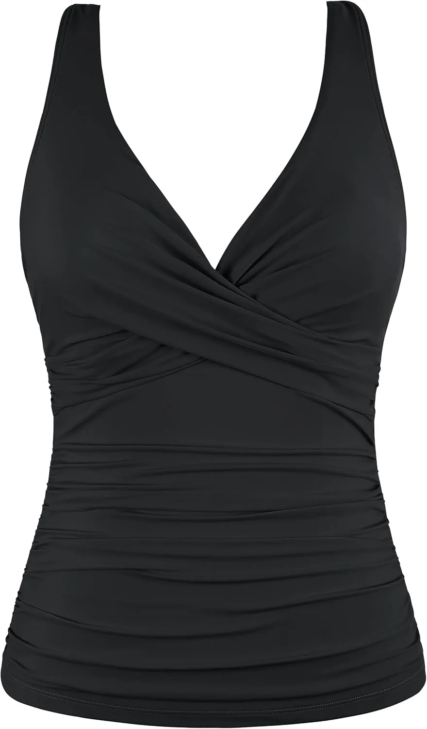 Mycoco Women's Underwire Tankini Top Twist V Neck Push Up Swim Top Ruched Bathing Suit Tops Only