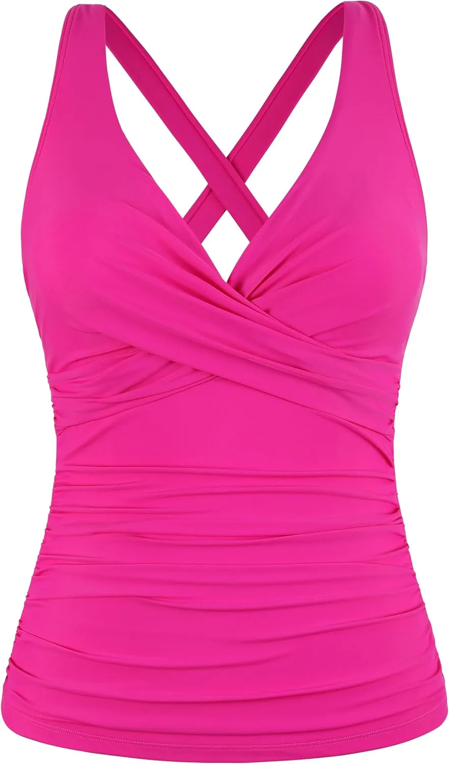 Mycoco Women's Underwire Tankini Top Twist V Neck Push Up Swim Top Ruched Bathing Suit Tops Only