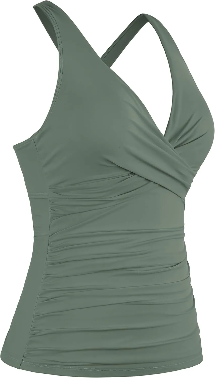 Mycoco Women's Underwire Tankini Top Twist V Neck Push Up Swim Top Ruched Bathing Suit Tops Only