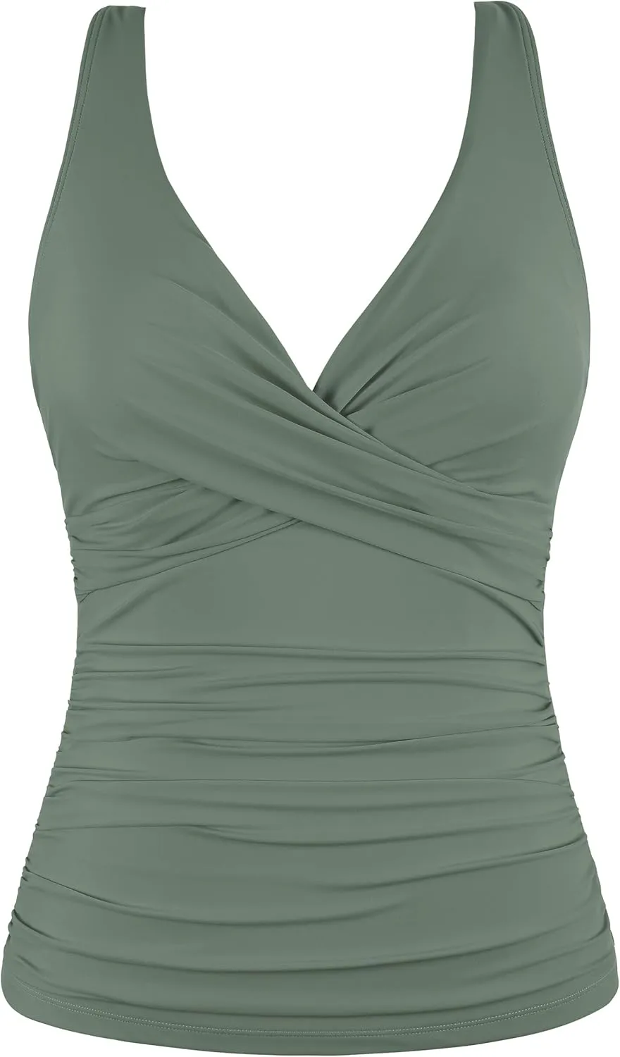 Mycoco Women's Underwire Tankini Top Twist V Neck Push Up Swim Top Ruched Bathing Suit Tops Only