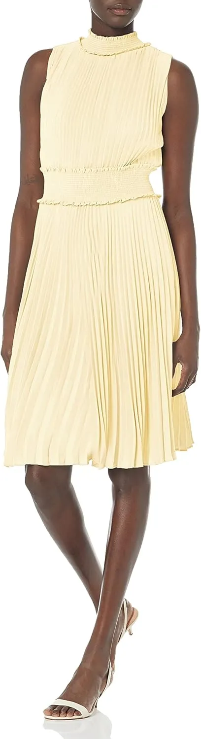 Nanette Nanette Lepore Women's Smocked High Neck Pleated Dress
