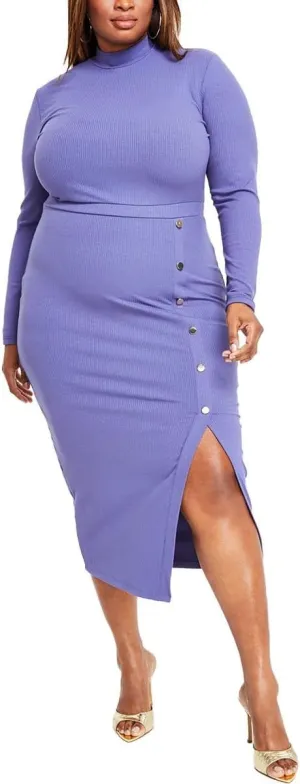 Nina Parker Womens Plus Ribbed Bodycon Midi Dress