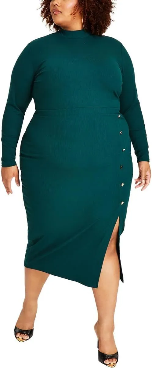 Nina Parker Womens Plus Ribbed Bodycon Midi Dress