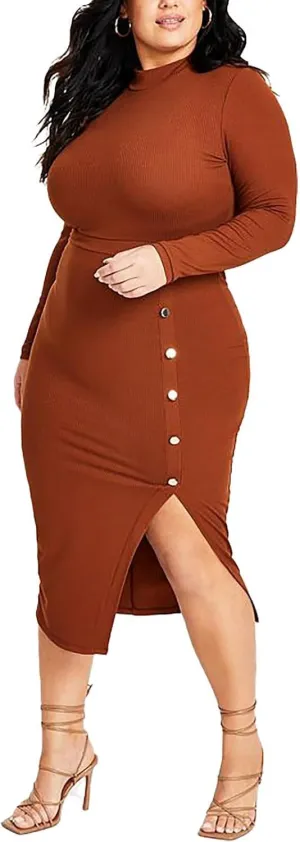 Nina Parker Womens Plus Ribbed Bodycon Midi Dress