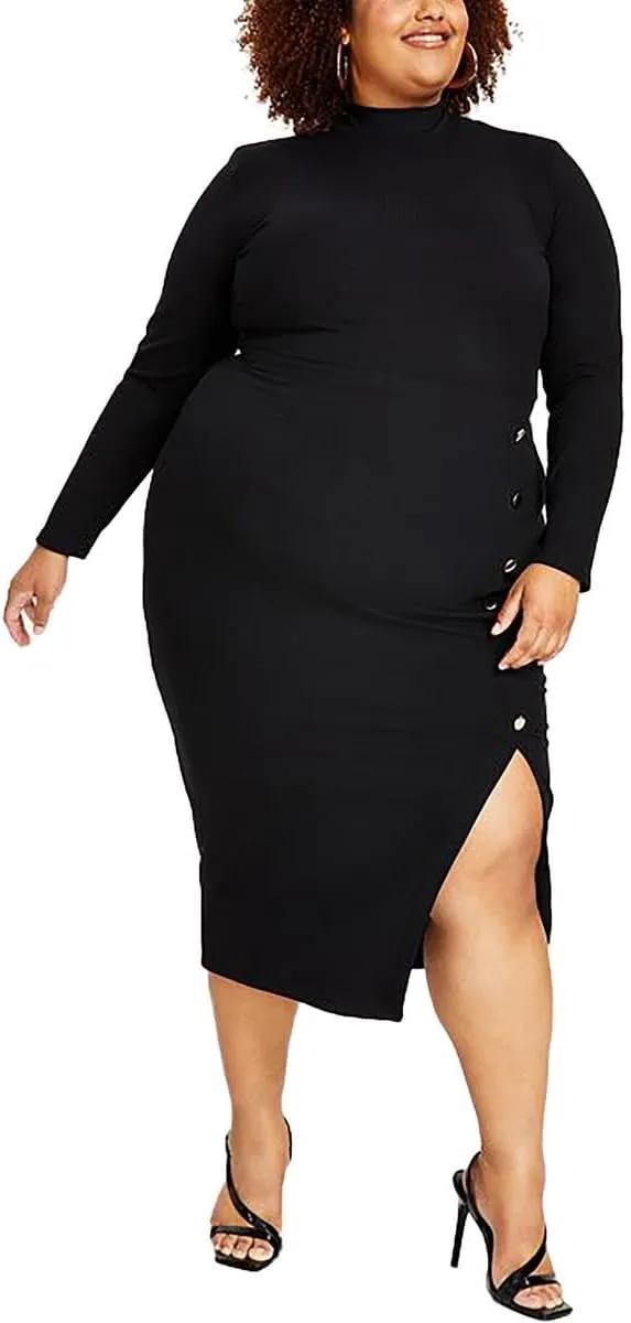 Nina Parker Womens Plus Ribbed Bodycon Midi Dress
