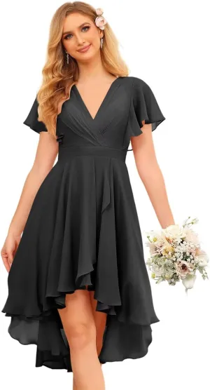 Noras dress Women's V Neck Wedding Guest Dresses A-Line Short Sleeves Bridesmaid Dress Short with Pockets NO149