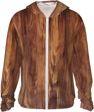 OUSIKA Sun Protection Hoodie Lightweight Shirt Long Sleeve Brown Wood Grain Sun Shirt Quick Dry Rash Guard for Outdoor
