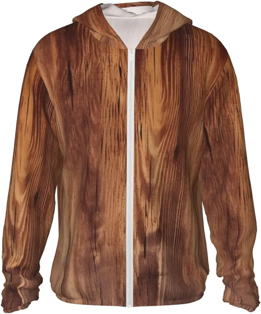 OUSIKA Sun Protection Hoodie Lightweight Shirt Long Sleeve Brown Wood Grain Sun Shirt Quick Dry Rash Guard for Outdoor