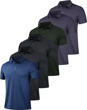OYGSieg 6 Pack Mens Polo Shirts Performance Short Sleeve Golf Shirt Moisture Wicking Athletic Casual Collared T-Shirt