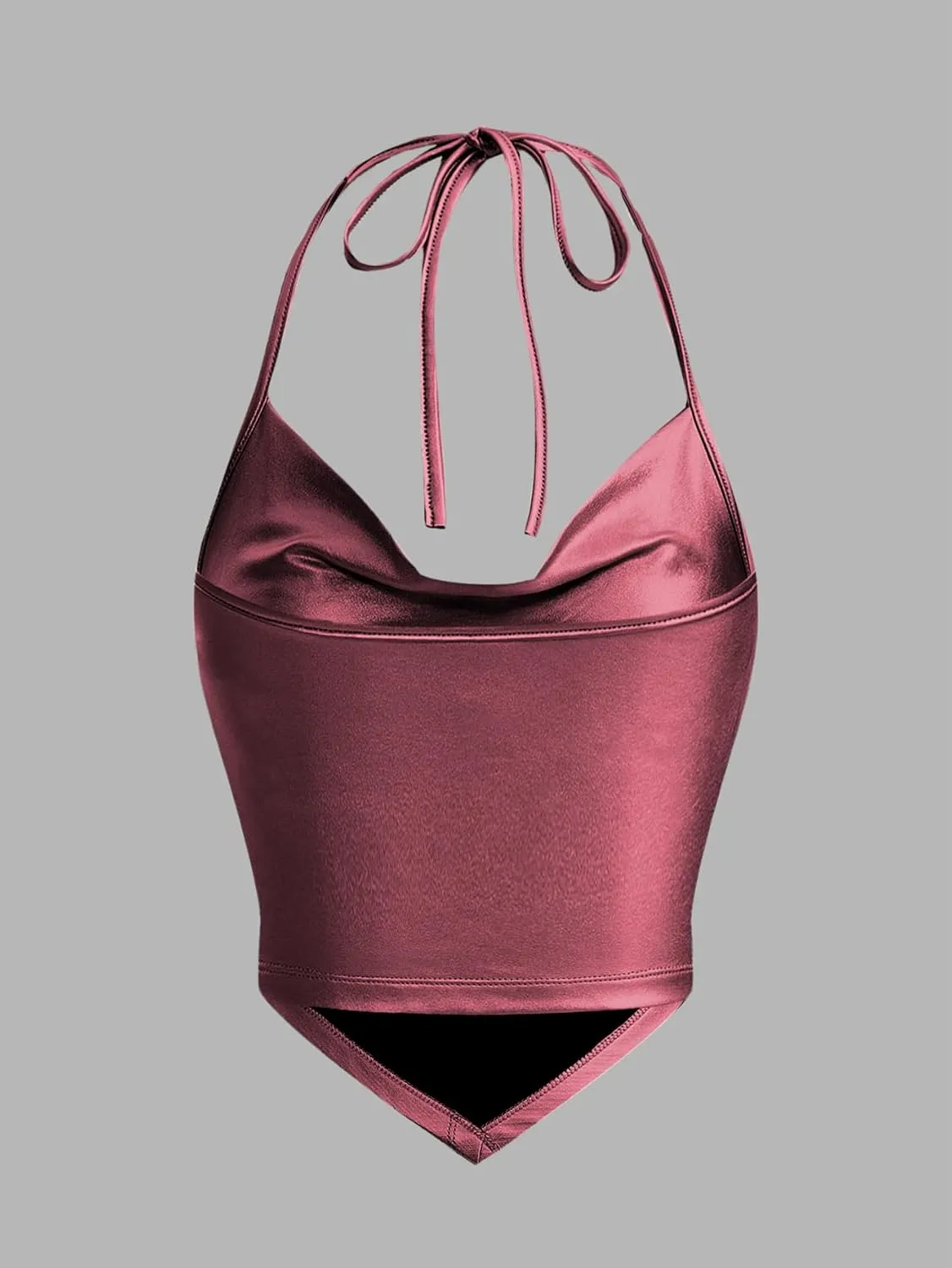 OYOANGLE Women's PU Leather Going Out Top Summer Sleeveless Draped Halter Crop Tank Cami Top