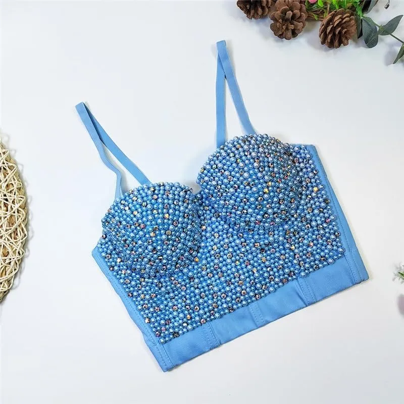 Pearl Camisole Short Shaping Top Inner Wear Or Outer Wear, Beaded Diamond Nightclub Tube Top for Women