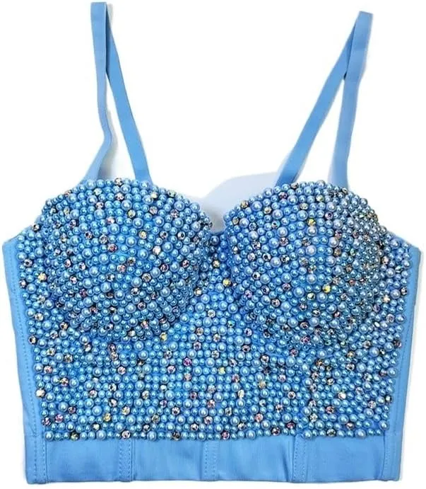 Pearl Camisole Short Shaping Top Inner Wear Or Outer Wear, Beaded Diamond Nightclub Tube Top for Women