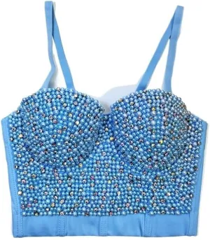 Pearl Camisole Short Shaping Top Inner Wear Or Outer Wear, Beaded Diamond Nightclub Tube Top for Women